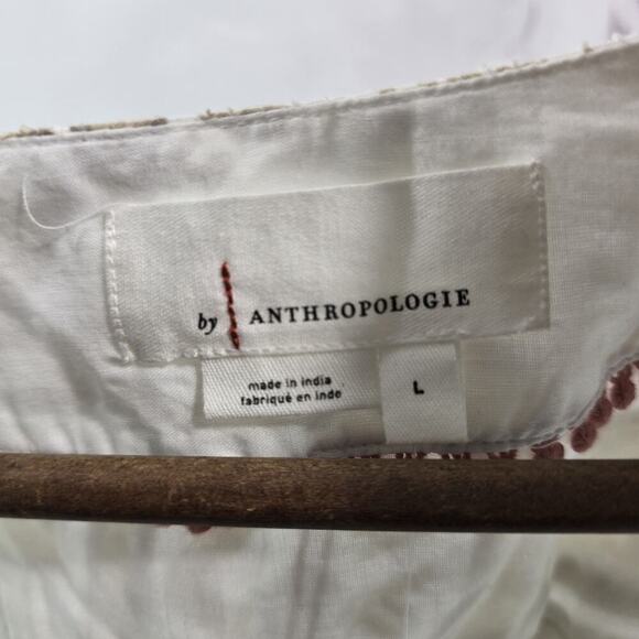 Anthropologie Top Womens Large Beige White Tank Crop Tie V Cream Tan Faux Wrap - Picture 3 of 12